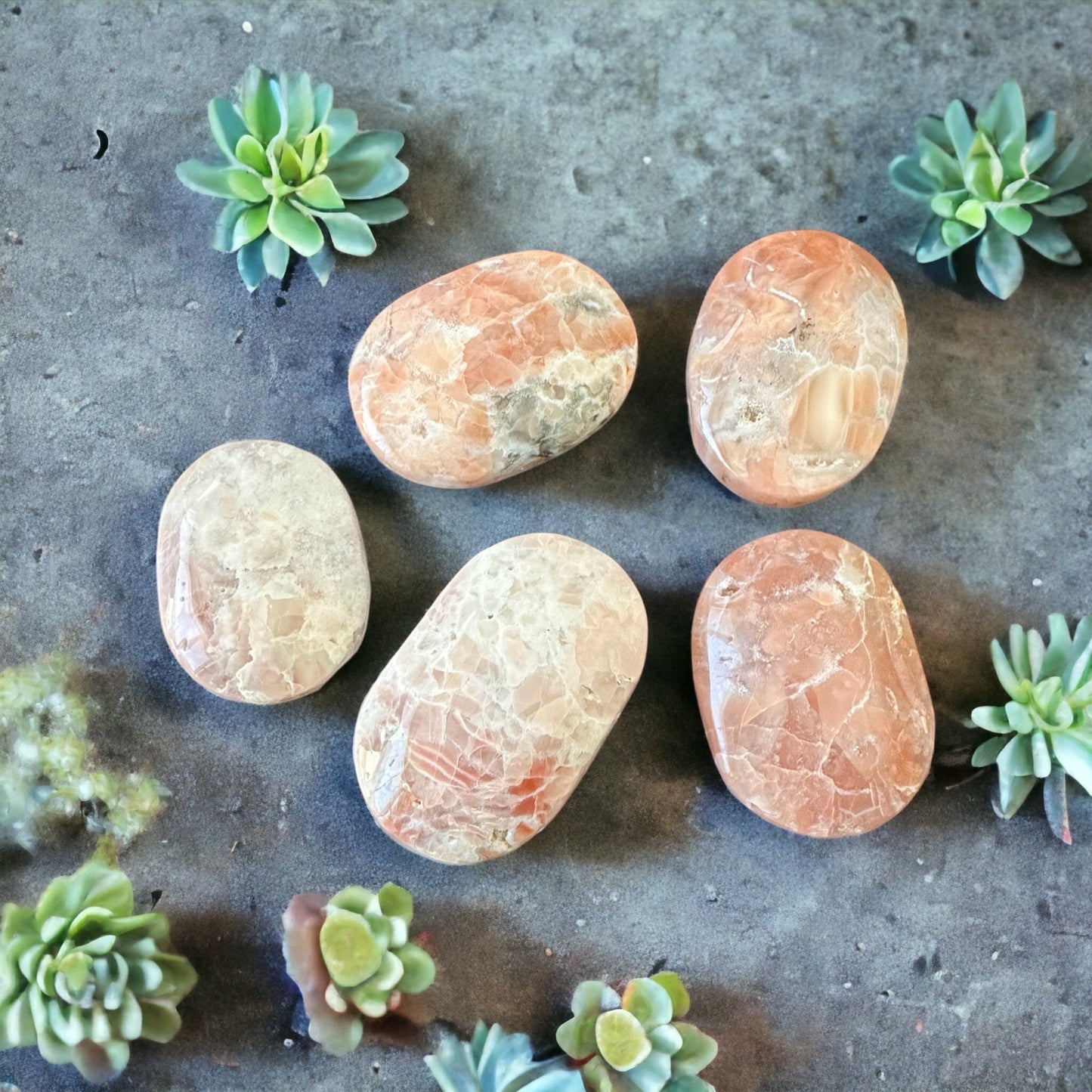 Pink agate crystal palm stone