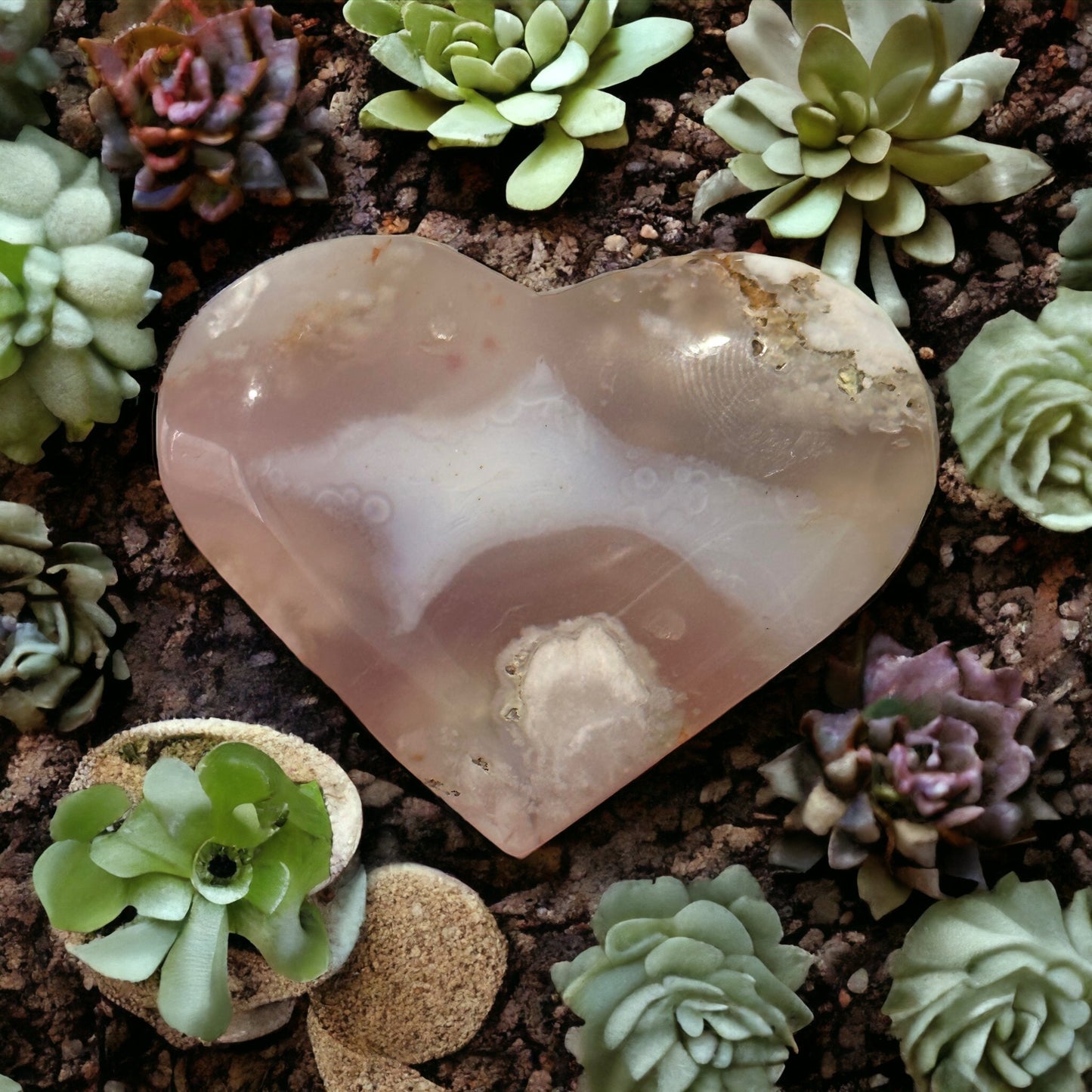 Flower agate crystal heart