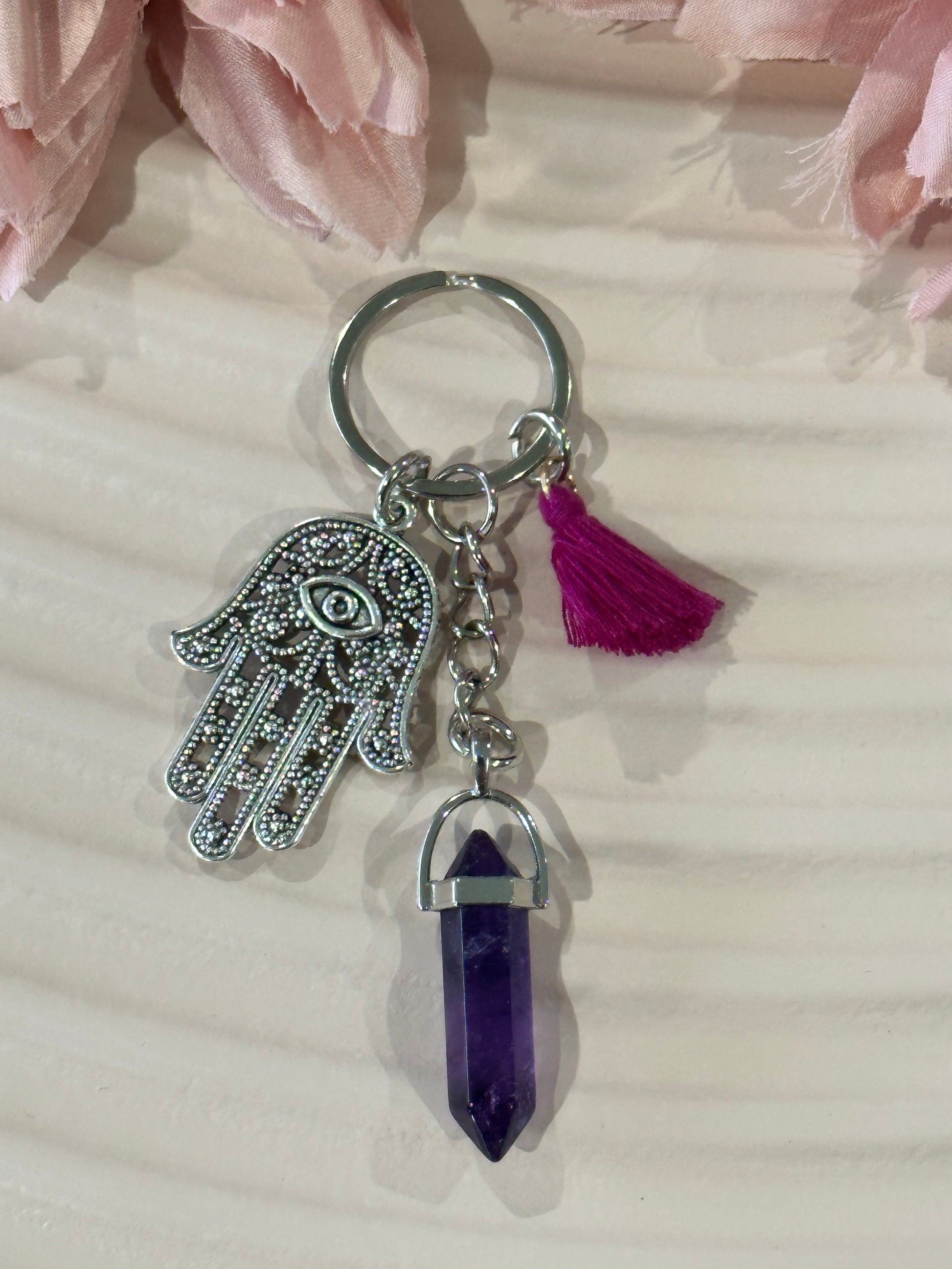 Hamsa hand and crystal DT keyring