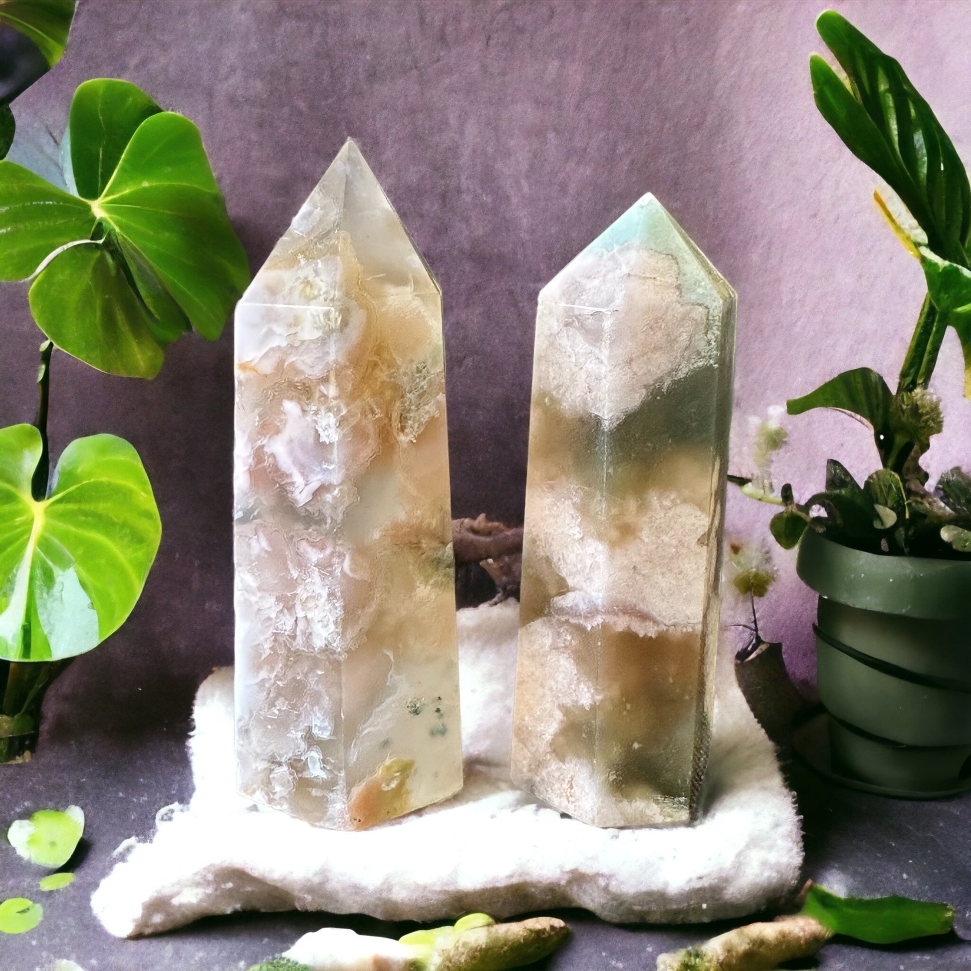 Flower agate crystal tower