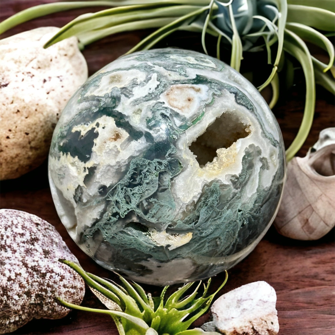 Moss agate sphere crystal