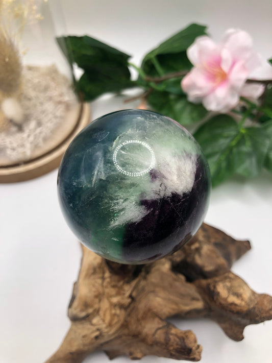 Feather flourite sphere crystal